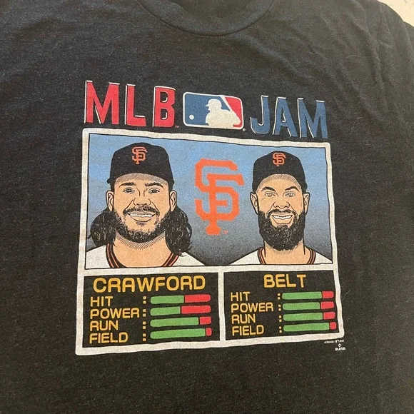 HOMAGE Black MLB Jam Brandon Crawford Belt San Francisco Giants Sports Tee Shirt - Picture 3 of 9